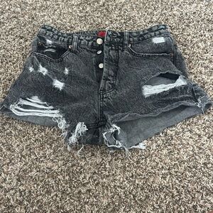 Distressed Black Denim Shorts